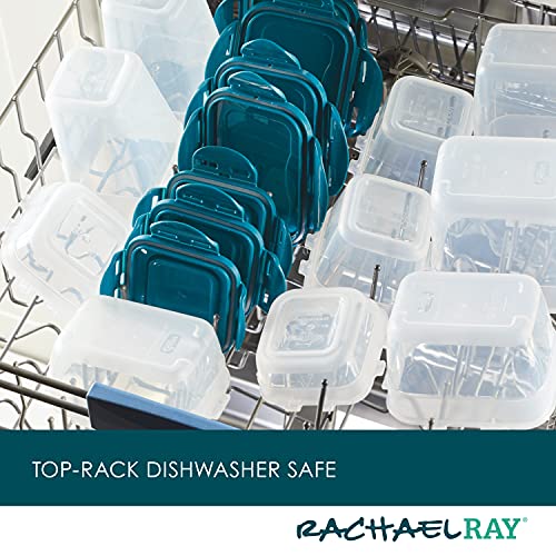Rachael Ray Leak-Proof Stacking Container Food Storage Bin Set, 20-Piece, Clear with Teal Lids