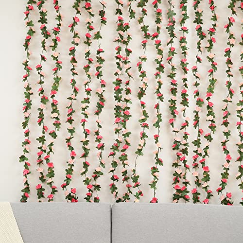 Artificial Rose Flower Garland - 2 Pcs 16.4 Ft Pink Floral Vines