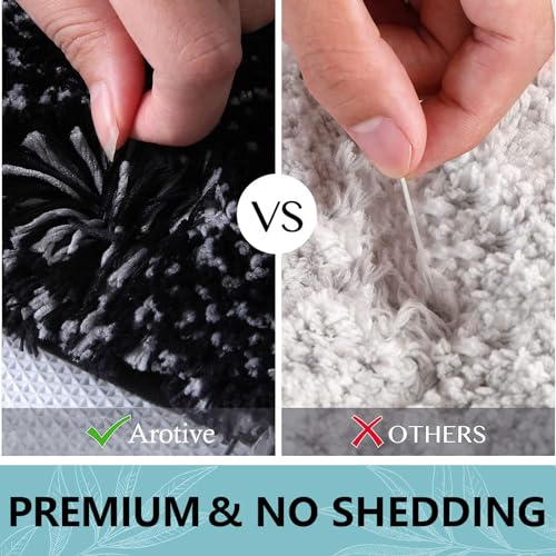 Arotive Microfiber Bathroom Rug, Shaggy Soft Absorbent Bath Mat, 24x16 Black
