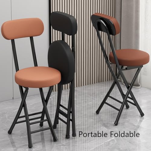 Portable Folding Stool with Backrest and Padded Leather Cushion