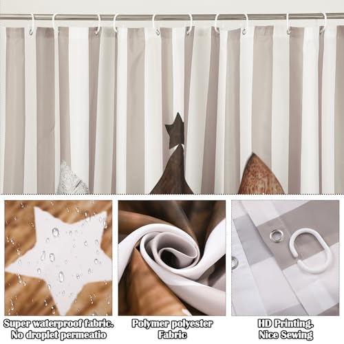 Drydiet 4-Piece Christmas Rustic Bathroom Decor Set with Shower Curtain & Rugs, Brown