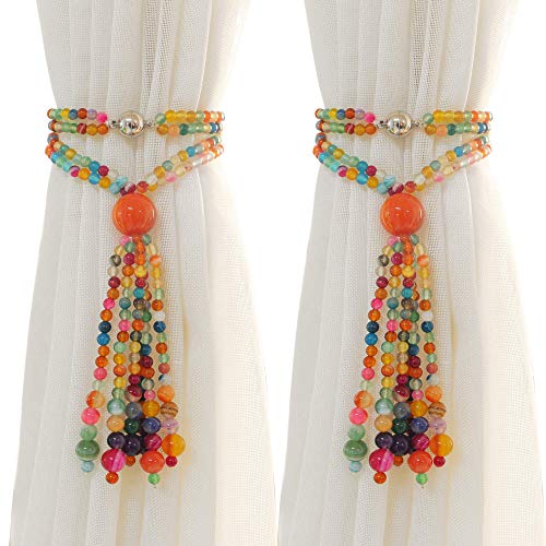 Magnetic Agate Tassel Curtain Tiebacks - Decorative Boho Drapery Holdbacks