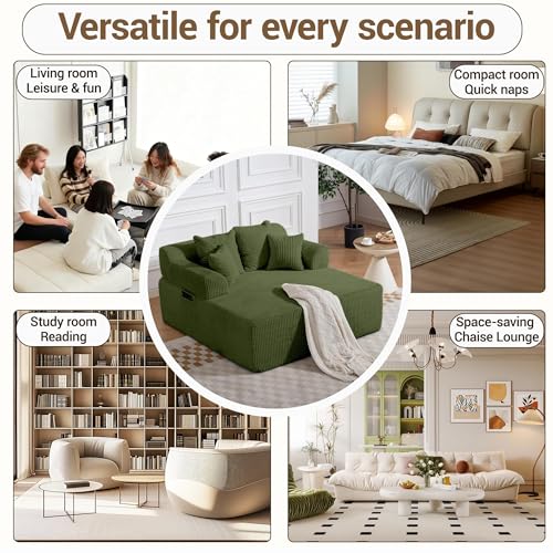58-Inch Oversized Corduroy Chaise Lounge Chair with 4 Pillows
