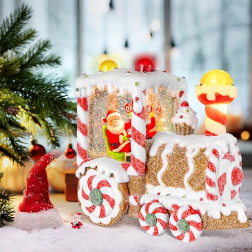 Christmas Dessert Train Snow Globe Lantern - Lighted Santa Water Globe with Timer