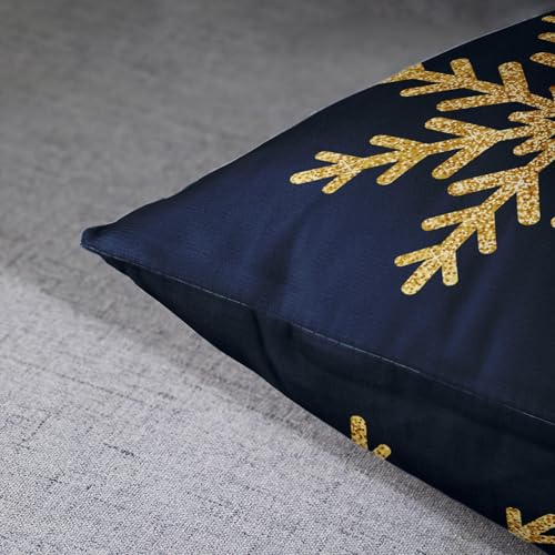 Blue Snowflake Gold Throw Pillow Covers Set of 2, 18x18 Inches - Emvency