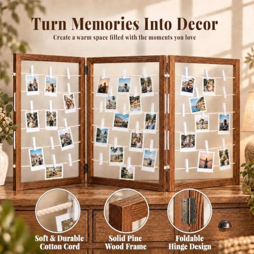 36x24 Inch Wooden Photo Hanging Boards with Clips - 2-Panel Rustic Display