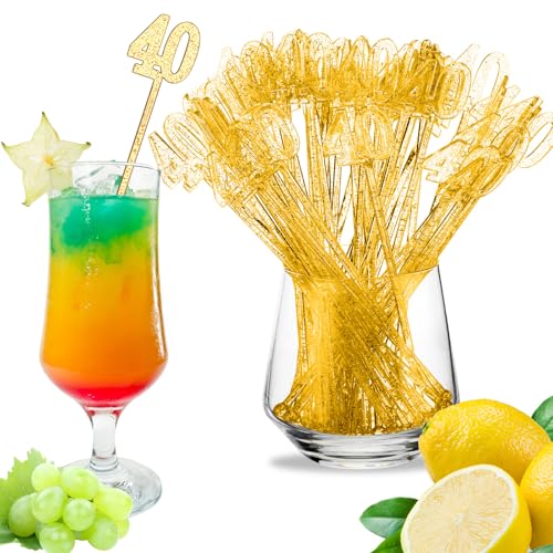 40th Birthday Gold Glitter Drink Stirrers - 100 Pcs Celebratory Cocktail Sticks