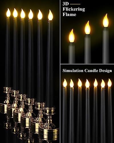 Funtery 48 Pack Flameless LED Taper Candles Black 11 Inch Classic Style for Decor