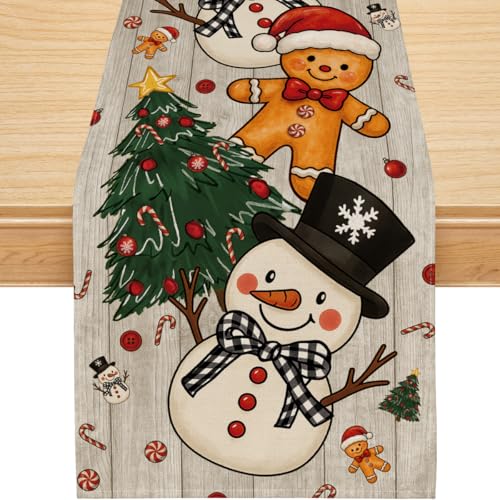 Siilues Christmas Table Runner 13'' x 60'' Snowman Gingerbread Holiday Decor