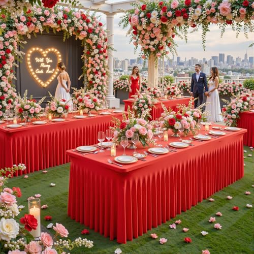 Besutolife 2-Pack Red Spandex Tablecloth 72 x 30 Inches 6ft Rectangular Fitted Covers