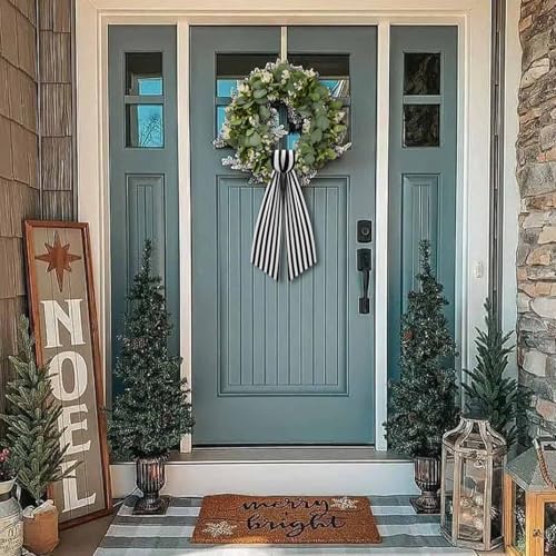 2-Pack Black and White Stripe Wreath Sash for Front Door Porch Decor