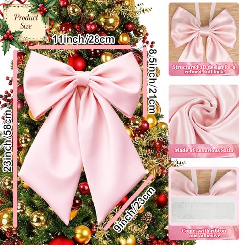 Large Pink Satin Bows for Coquette Room Decor & Events (23x11 In, 3 Pack)