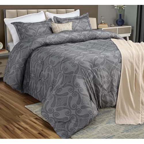 Utopia Bedding Queen Comforter Set Paisley Grey, Floral Comforters Queen Size, 3 Piece Lightweight All Season Down Alternative Bedding Set with 1 Comforter (88 x 88 In) and 2 Pillow Shams (20 x 26 In)