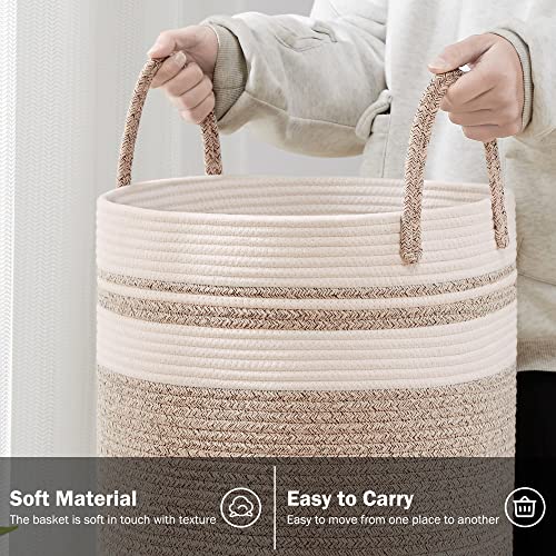 58L Tall Woven Cotton Rope Laundry Hamper Basket for Bedroom & Nursery