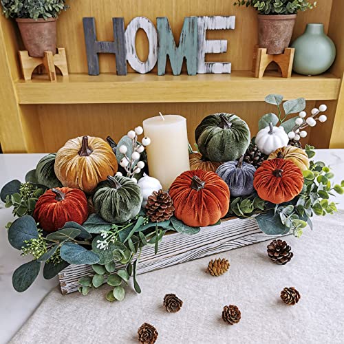 16 Pcs Small Velvet Pumpkins Set - Rustic Fall Harvest Table Decor