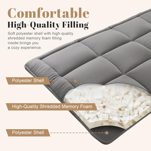 Japanese Floor Mattress, 3" Shredded Memory Foam Twin Futon Bed - Grey