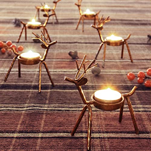 6 Pack Metal Reindeer Candle Holders for Christmas Decor - Rustic Holiday Tealight Holders