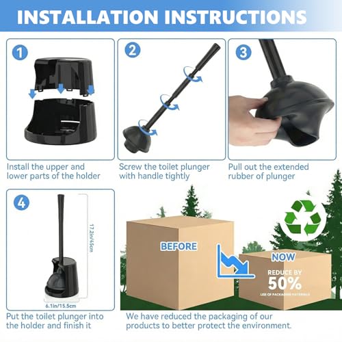 Heavy Duty Toilet Plunger with Holder for 5.3-Inch Drains - Style 1