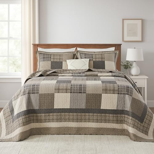 Oversized King Bedspread 120x120 | 100% Cotton Plaid Quilt Set