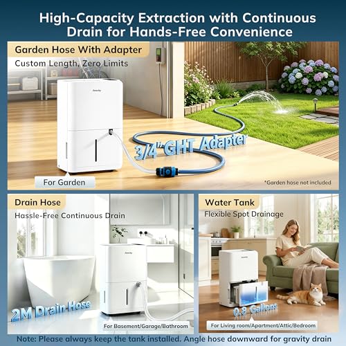 50 Pint Compressor Dehumidifier for Basement and Home with Drain Hose