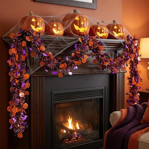 Halloween Glitter Tinsel Twist Garland - 50ft Metallic Party Decoration