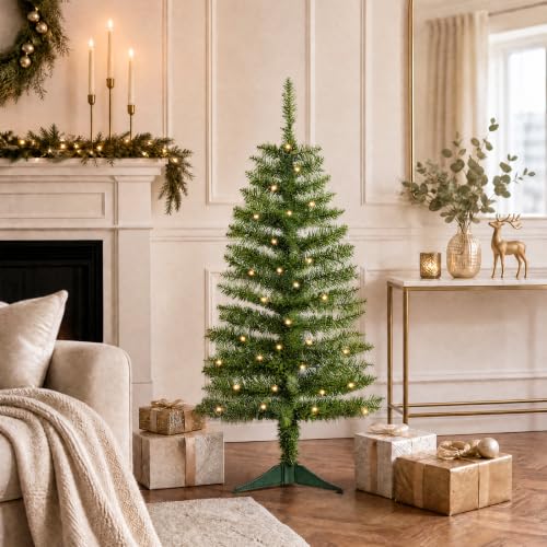 PineSpark 4ft Green Christmas Tree with Lights - Blue Accent, 122 Tips, 50 LED Pre-lit, Foldable