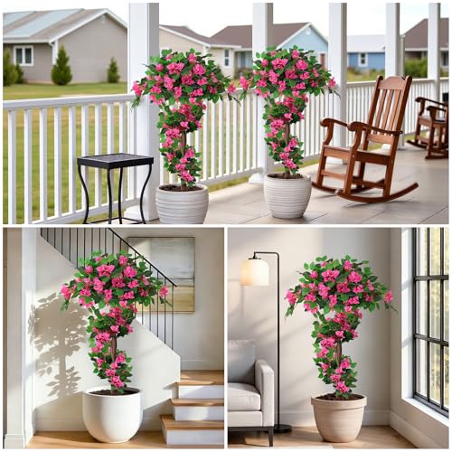 4FT Artificial Bougainvillea Topiary Ball Set - 2 Pack UV Resistant Faux Tree