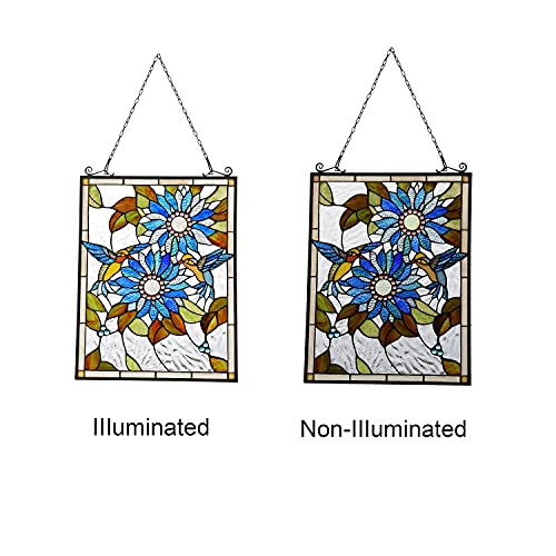 Capulina Handmade Stained Glass Window Panel with Sunflower & Bird Design