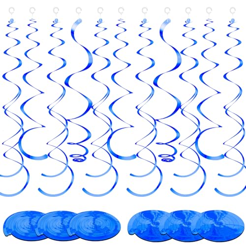 36 Pcs Blue Hanging Swirl Party Decorations - Blue Theme 55cm & 70cm, 2 Styles