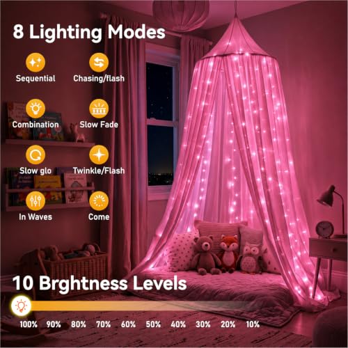 300 LED Pink Curtain Fairy Lights with Remote, 9.8x9.8 Ft USB String Lights