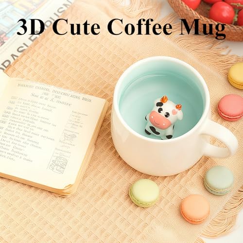 HS&ROXIN 12 oz Cute 3D Dinosaur Inside Mug - White Cow Ceramic Coffee Cup Gift