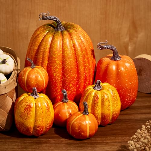 7-Piece Artificial Pumpkin Set for Autumn Harvest and Thanksgiving Decor