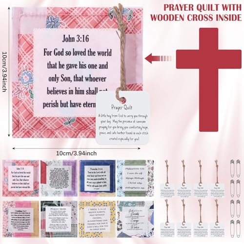 8 Pack Mini Prayer Quilts with Wooden Cross – Inspirational Gifts