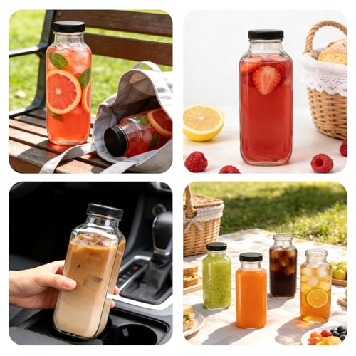 16 Pack 16 oz Glass Juice Bottles with Lids, Reusable Containers for Juicing