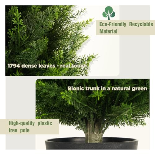 4ft Artificial Cedar Topiary Trees - UV Resistant Potted Faux Shrubs (2 Pack)