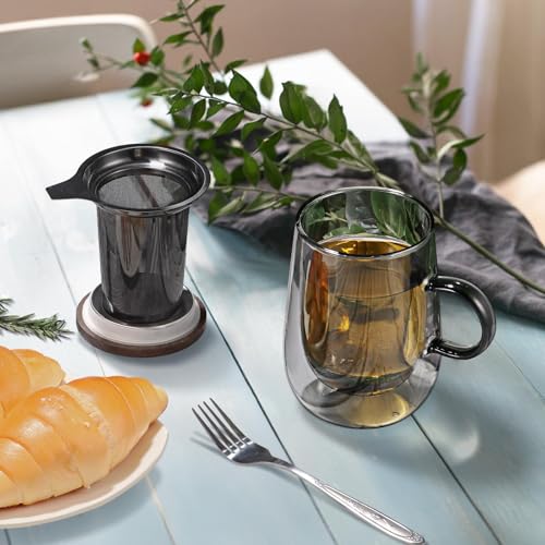 Glastal Black Tea Infuser Mug 14.5oz Double-Walled Glass with Handle - Type 2