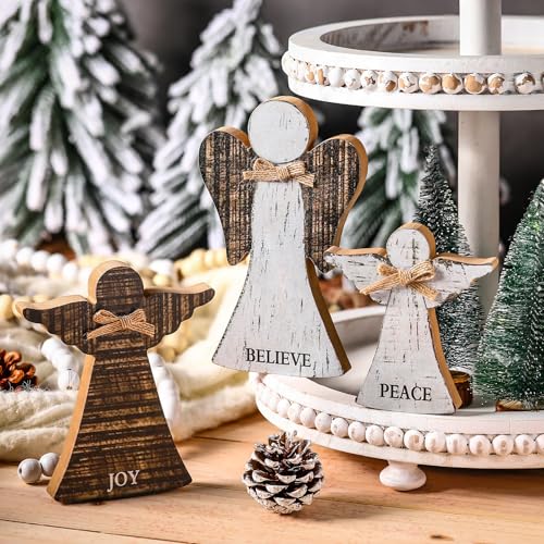 Wesiti 3 Pack Christmas Angel Wooden Table Decor Ornaments for Holiday Centerpieces