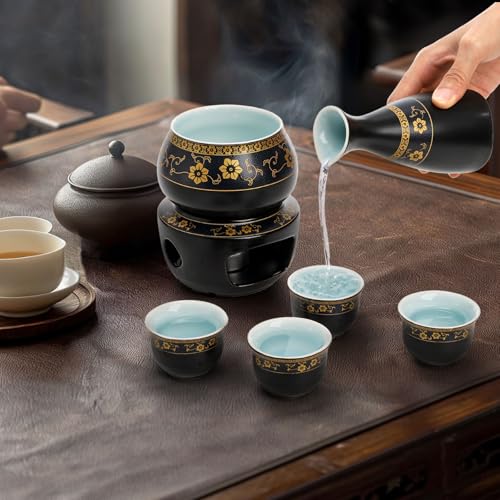 Foraineam Ceramic Sake Set with Warmer and Cups - Hot Cold Sake Drinking Kit