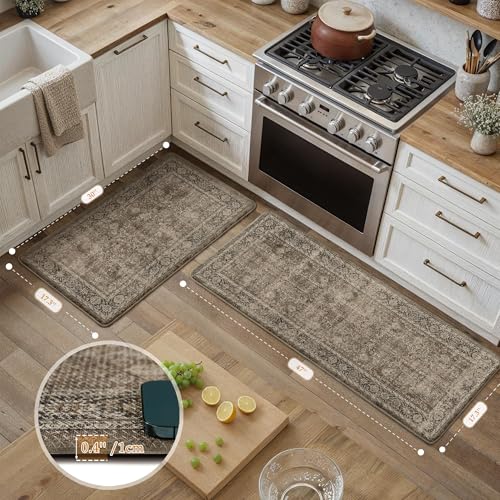 2-Piece Anti-Fatigue Kitchen Mat Set, Waterproof Cushioned Standing Rugs