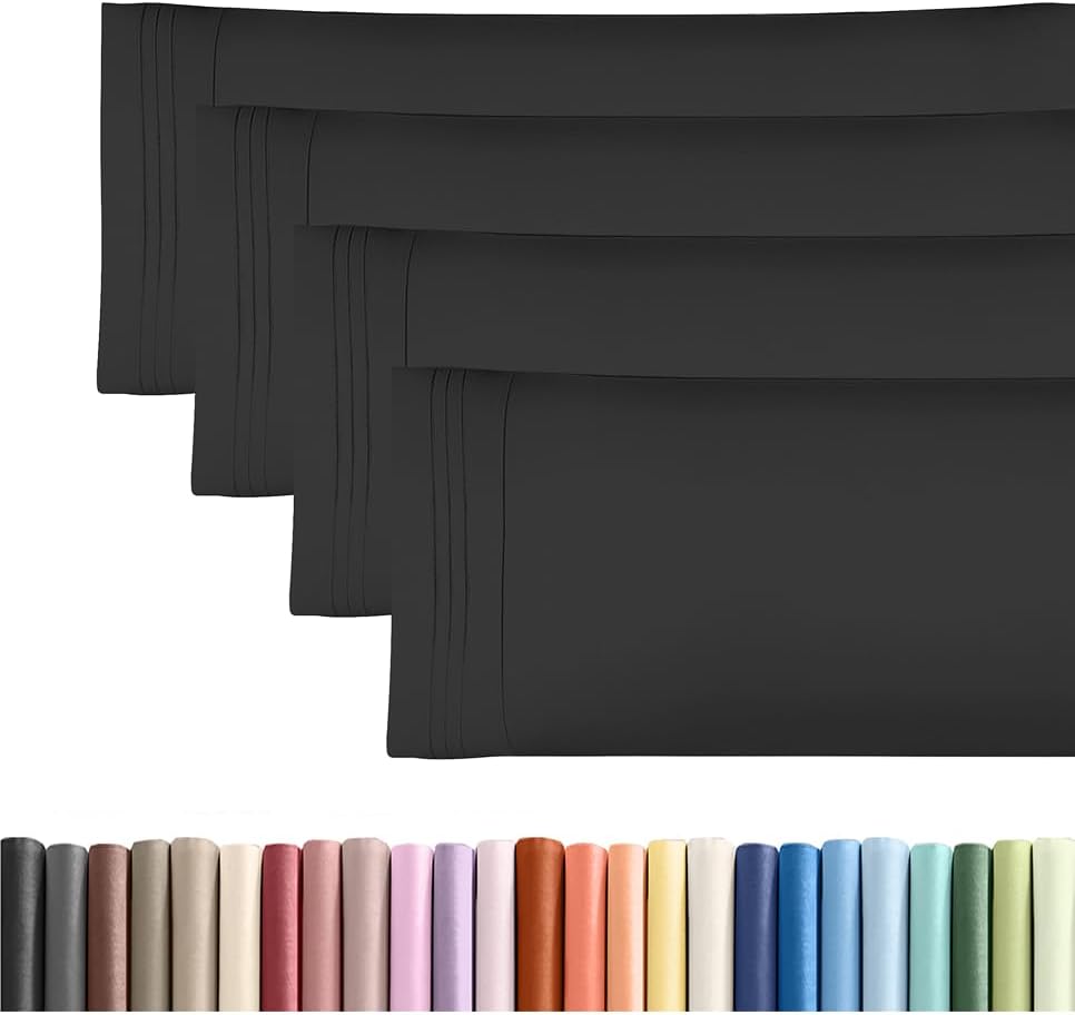 Skiennix Body Pillowcases Set of 4 | 20x54 Long Soft Covers for Sleeping & Side Sleepers - Cozy, Breathable, Machine Washable (Black)