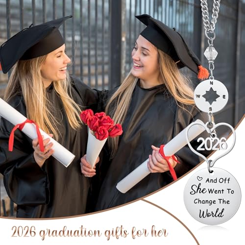 2026 Graduation Car Rear View Mirror Charm - Stainless Steel Compass Gift