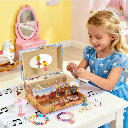 Western Cowgirl Musical Jewelry Box for Girls with Necklace & Bracelet Set