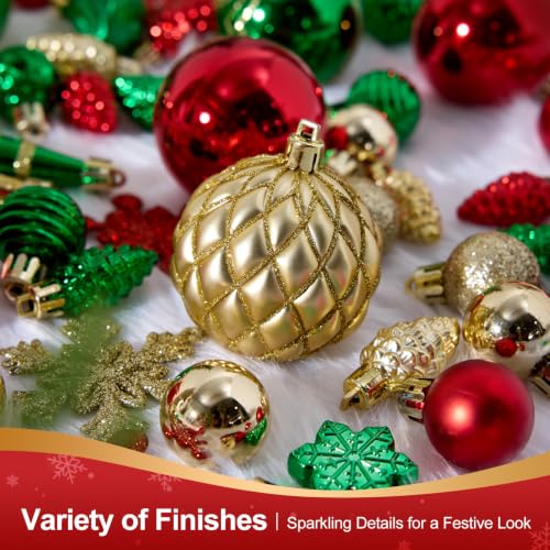 VeriNatural 96Pcs Shatterproof Christmas Ornaments Set – Multi-Color with Gold Hangers