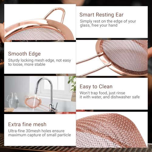 Auvotuis Rose Gold Fine Mesh Stainless Steel Strainer - Small Kitchen Sieve