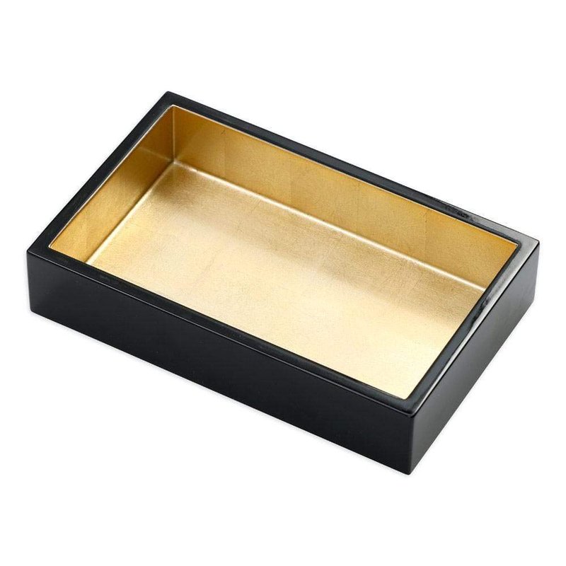 Caspari Lacquer Guest Towel Napkin Holder in Black & Gold – Handcrafted High-Gloss Wooden Holder for Caspari Guest Towels, Elegant Table or Vanity Accessory