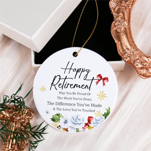 May You Be Proud of the Work Retirement Gift Ornament - Inspirational Christmas Ceramic Hanging Ornament with Golden Ribbon (Ruvoty)