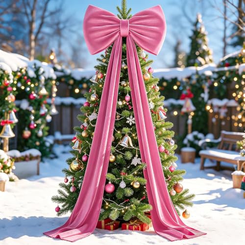 Hot Pink 75x23 Inch 3D Full Shape Christmas Tree Bow Topper for 6-9 Ft Trees