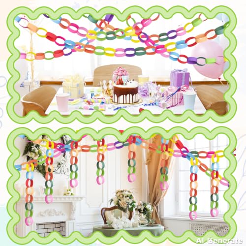 600 Pcs DIY Paper Chain Strips - Self-Adhesive Rainbow Party Decorations