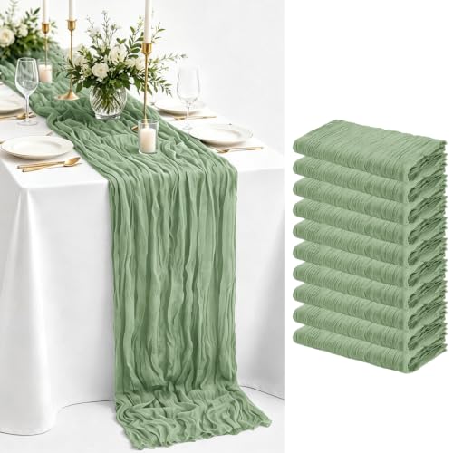 10 Pack Sage Green Cheesecloth Table Runner 17x108in 9ft | Boho Wedding Backdrop & Party Décor