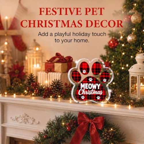 Meowy Christmas Paw Print Decor - Acrylic Tabletop Ornament (Meowy Christmas) 4.72in